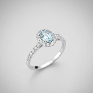 Diamante azul con halo, montado en oro