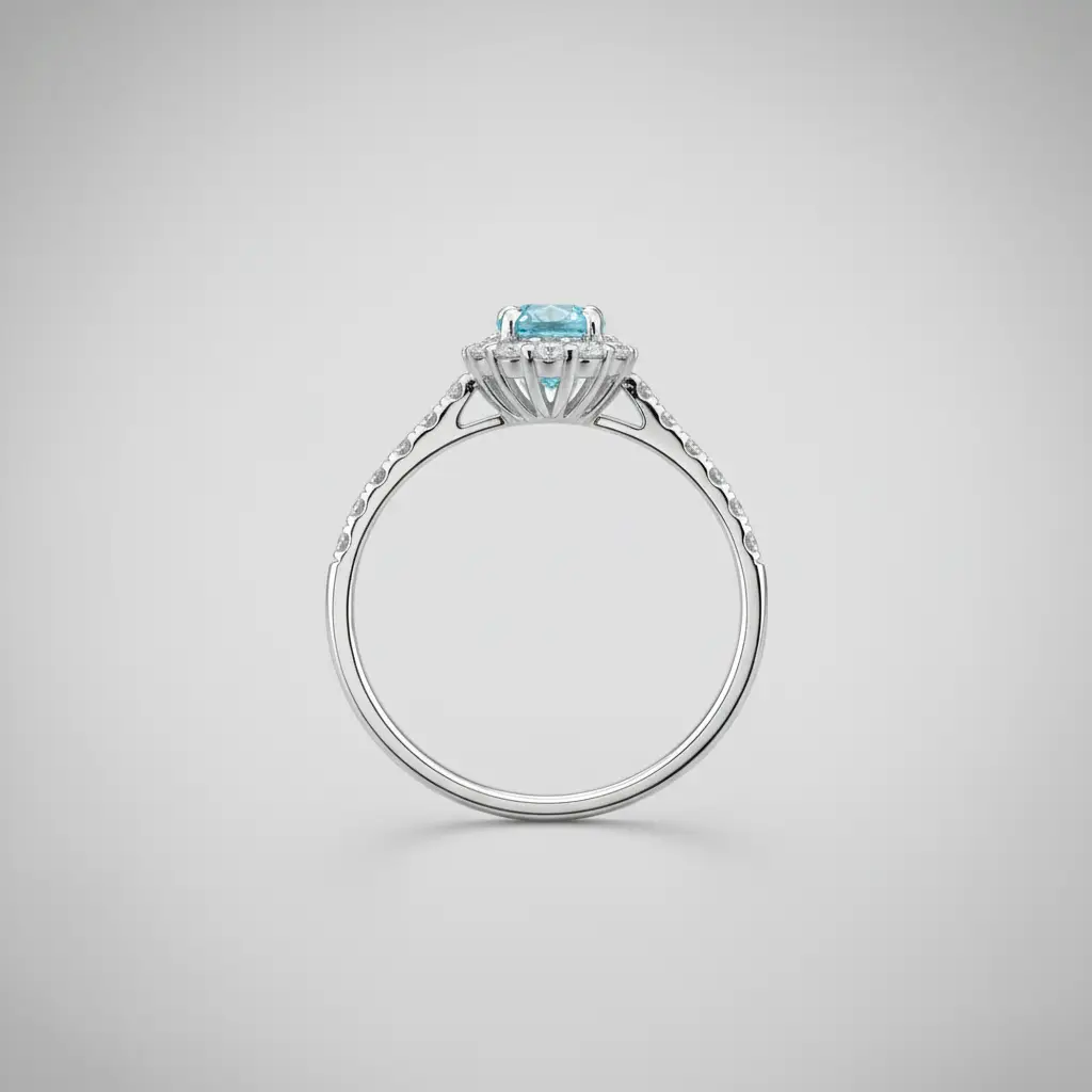 Diamante azul con halo, montado en oro - Imagen 3