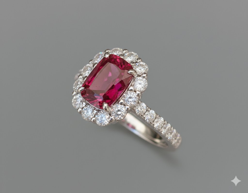 Diamante rubí en pavé sobre oro