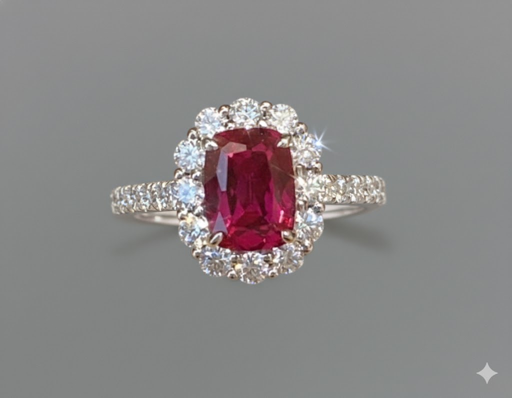 Diamante rubí en pavé sobre oro - Imagen 3